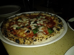 Campania pizza: Bufala Mozzarella, San Marzano Tomato Sauce, Fresh Basil, EVOO